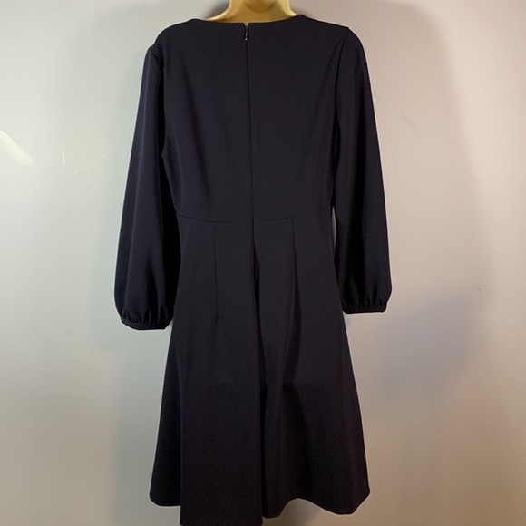 Calvin Klein long ballon sleeve fit & flare scoop neck buttons navy career 10 - Picture 4 of 11